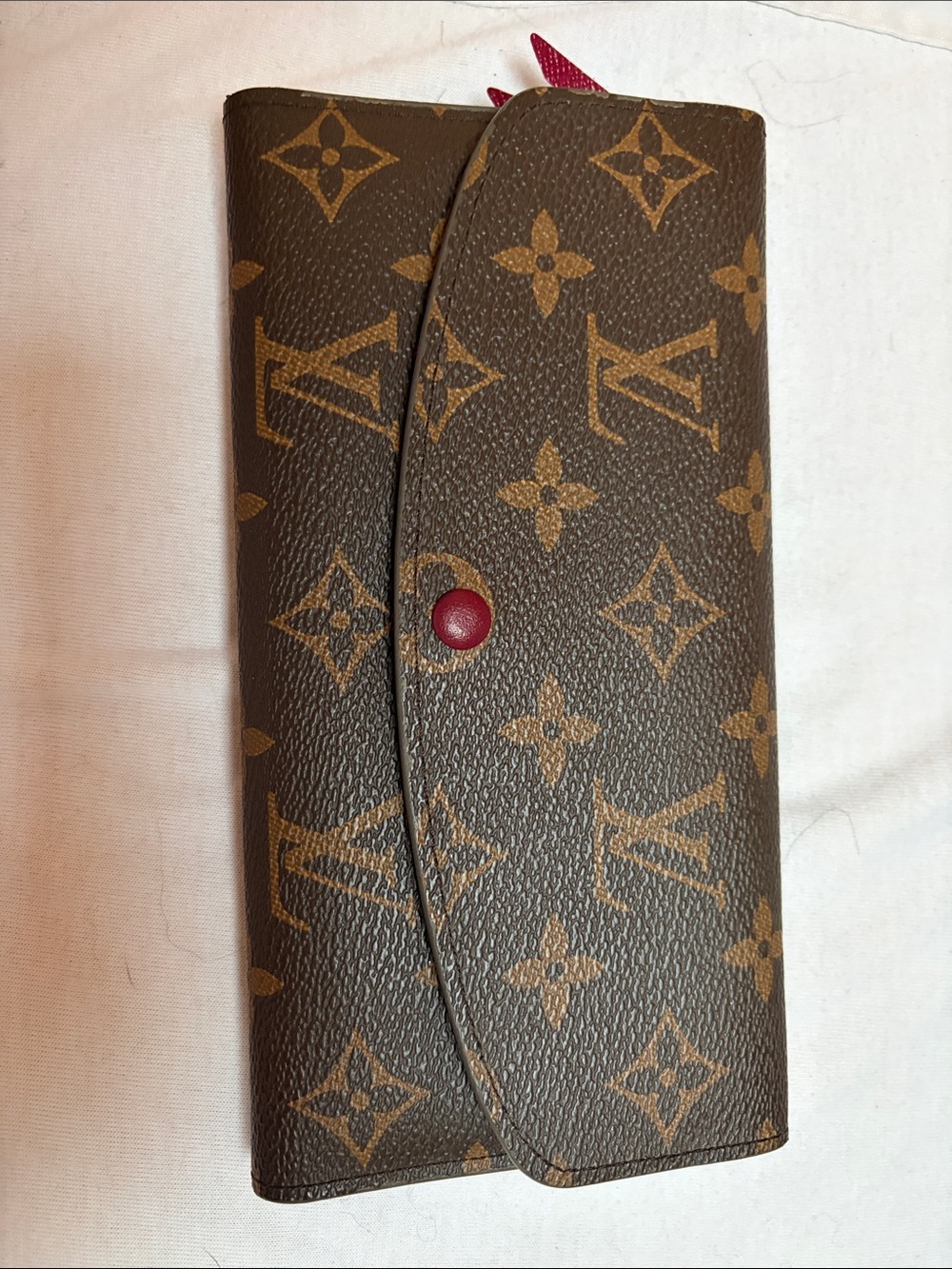 Designer Monogram Brown Long Wallet with Red Snap